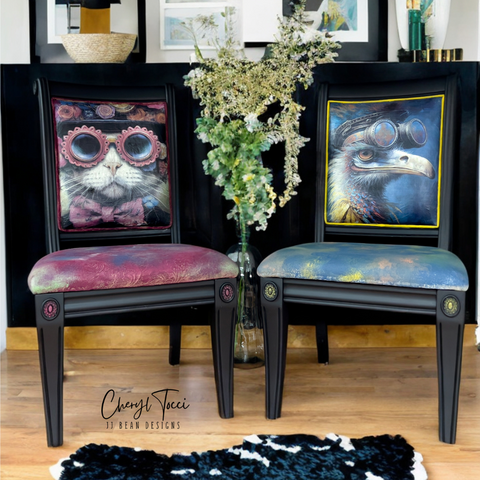 Dapper Dan and Willie- Hand Painted and Decoupaged Chairs