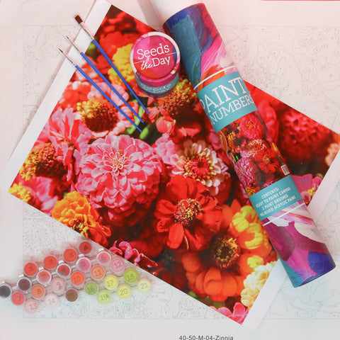 Zinnia Floral Adult DIY Paint-By-Number Craft Kit Set