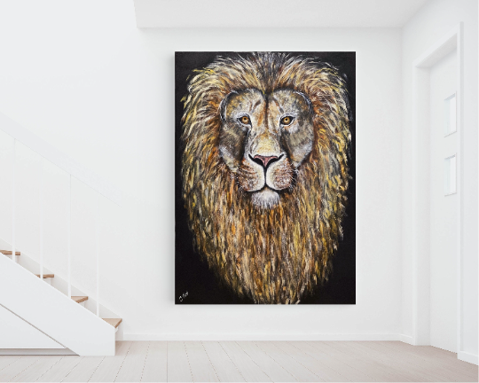 The Majestic King | Acrylic Hand Painted Lion on Canvas | Gallery Wrapped Canvas and Prints - JJ Bean Designs
